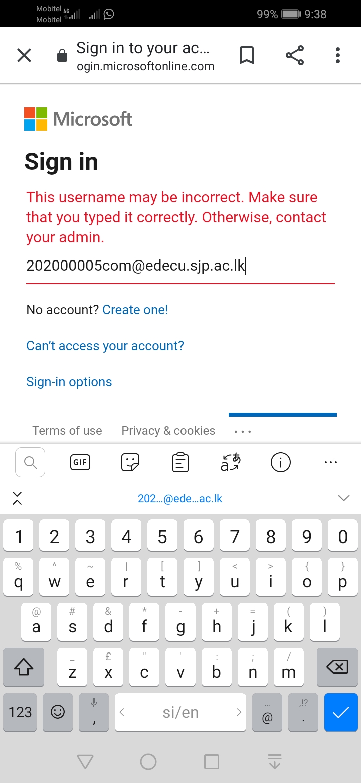 Logging issues in office 365 with the User ID